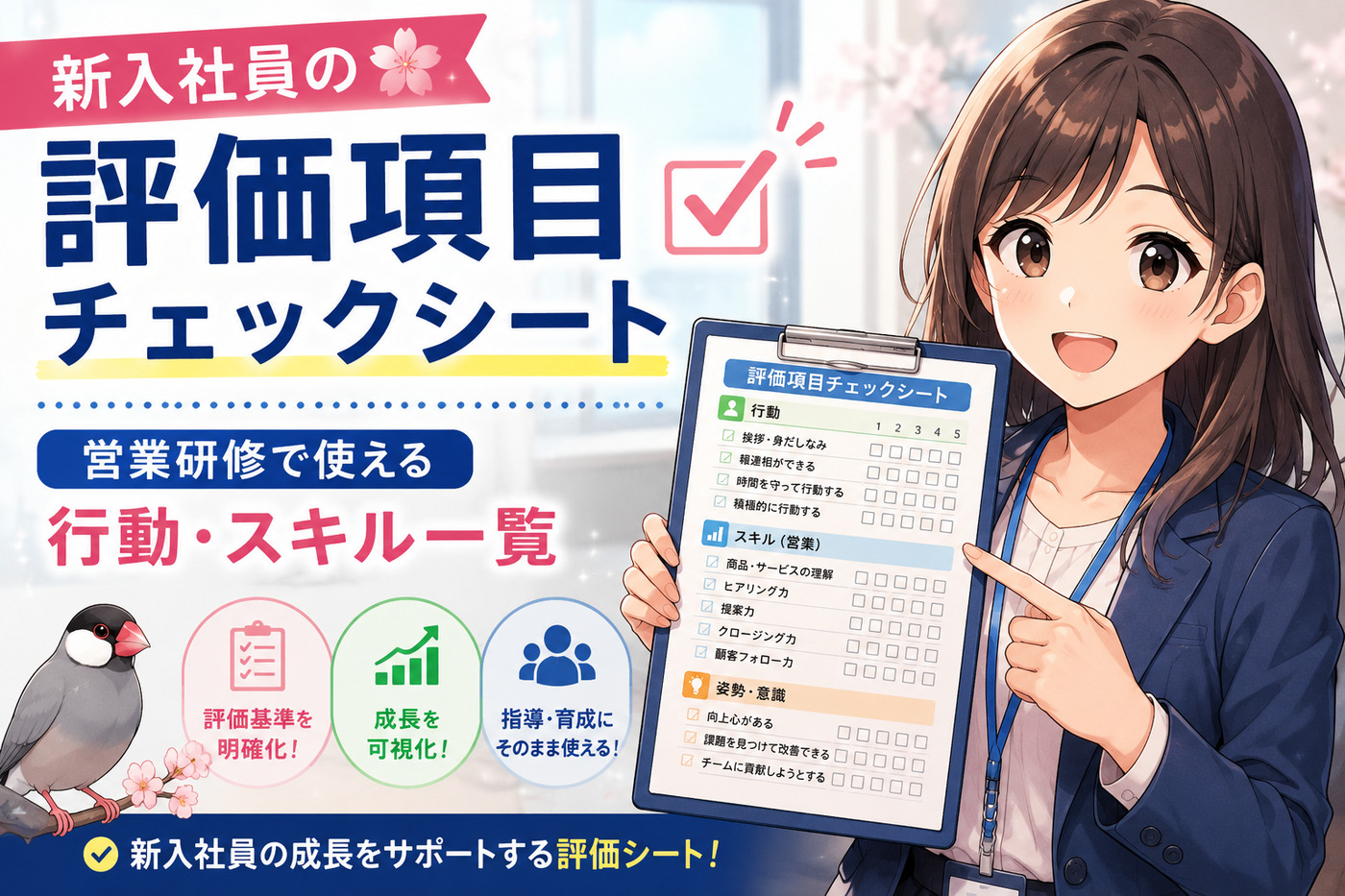 新入社員の評価項目チェックシート｜営業研修で使える行動・スキル一覧